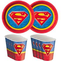 Kit Festa Pratos e Copos para Aniversário Comemoração - Superman Geek - 16 un Cada - Festcolor