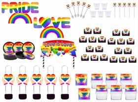 Kit Festa Pride LGBTQIA+ 283 pçs (30 pess) painel e cx preto