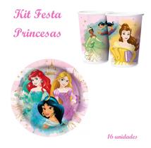 Kit Festa Princesas copos e pratos Cinderela Aurora Bela