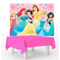 Kit festa Princesas Disney Decoração Toalha Rosa+ Painel TNT - Piffer