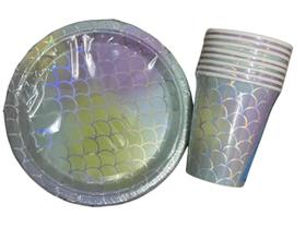 Kit Festa Sereia - Copo + Prato 16 Peças - Inspire sua Festa Loja