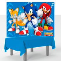 Kit festa Sonic Decoração Anive Toalha azul + Painel GG TNT - Piffer