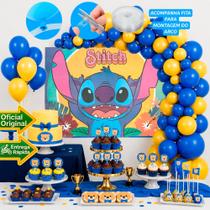 Kit Festa Stitch Decoração Aniversári azul Painel+100 Balões