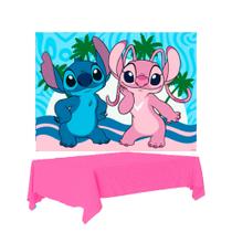 Kit festa Stitch Decoração Completa Painel TNT + Toalha Rosa - piffer - rivfestas