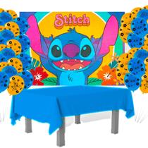 Kit festa Stitch Decoração Toalha Azul +25 balões +Painel