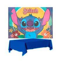 Kit festa Stitch Decoração Toalha Azul Plástica + Painel GG