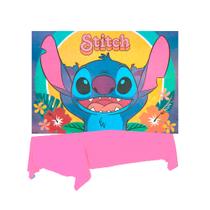 Kit festa Stitch Decoração Toalha Plástica+ Painel 1,40m TNT