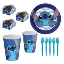 Kit Festa Stitch Disney Copos Pratos Forminhas Garfos Festcolor - Produto Licenciado