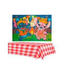 Kit festa Stitch Junina Decoração Julina Arrai Painel+Toalha Kit festa Stitch Junina Decoração Julina Arrai Painel+Toalha