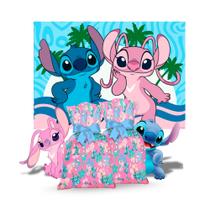 Kit Festa Stitch Rosa Decoração 40 Lembrancinhas +Painel TNT
