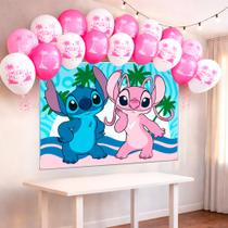 Kit festa Stitch Rosa Decoração Painel TNT + Balão Completo