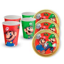 KIt Festa Super Mario Decoração aniver 16 pçs Copos + Pratos KIt Festa Super Mario Decoração aniver 16 pçs Copos + Pratos