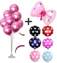 Kit Festa Suporte Para Balão + 1 Balão Laço + 6 Bolinha 50cm