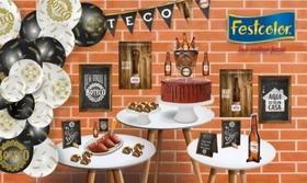 Kit Festa Tema Boteco Só 1 Bolinho 89 Peças - Festcolor Kit Festa Tema Boteco Só 1 Bolinho 89 Peças - Festcolor