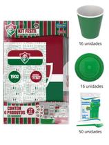 Kit Festa Time Fluminense Completa Decoração, Copos, Pratos e Garfos