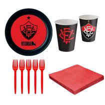 Kit Festa Time Vitória Futebol: 8 Copos 200 ml + 8 Pratos 18 cm + 8 Garfos + 20 Guardanapos Festcolor Inspire sua Fe