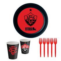 Kit Festa Time Vitória Futebol 8 Copos 200 ml 8 Pratos 18 cm 8 Garfos Festcolor Inspire sua Festa Loja