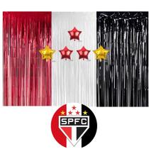 Kit FESTA TRICOLOR 3 Cortinas Franja Metalizada lisa + 5 Balões de Estrelas São Paulo