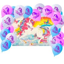 Kit Festa Unicórnio Decoração Painel TNT + 25 Balão Aniversá