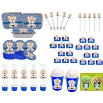 Kit Festa Ursinho Príncipe Azul Escuro 106 Peças (10 pessoas)