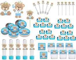 Kit Festa Urso Príncipe Azul claro 107 peças (10 pessoas)