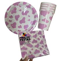 Kit Festa Vaquinha Rosa Copo, Prato e Guardanapo 36 Peças Festa Fazendinha - Ponto das Festas