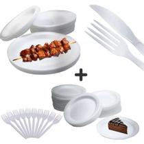 kit festas 50 Pratos 23cm Kit Garfo E Faca Sachê 50 Pratos Bolo Com Garfinho brancos
