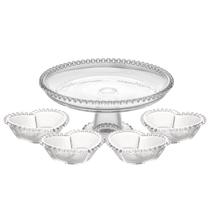 Kit Festas Com Prato Para Bolo Com Pé E Potes Para Docinhos Em Cristal