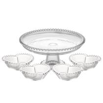 Kit Festas Com Prato Para Bolo Com Pé E Potes Para Docinhos Em Cristal