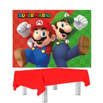 Kit Feta Super Mario Decoração Painel + Toalha mesa Vermelha Kit Feta Super Mario Decoração Painel + Toalha mesa Vermelha