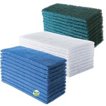 Kit Fibras Limpeza 10 Unidades Branca Vidro Sem Riscos + 10 Un Azul Porcelana + 15 Un Geral Macia Verde 23cm x 10cm