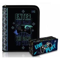 Kit Fichário Argolado Game A4 48Fls e 10 Divisórias + Estojo Duplo Dac Game