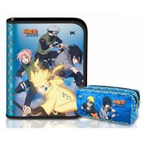 Kit Fichário Argolado Naruto A4 48Fls e 10 Divisórias + Estojo Duplo Naruto Azul