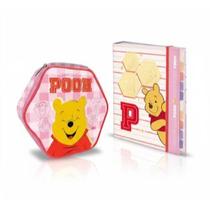 Kit Fichário Argolado Pooh Universittario 48Fls e 10 Divisórias Coloridas + Estojo Necessaire Hexagonal Pooh