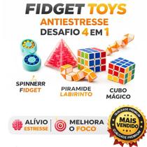 Kit Fidget Toys Antiestresse 4 Em 1 Desafio Mental Cubo Mágico Pirâmide Sensorial