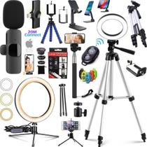 Kit Filmagem Microfone Sem Fio para iPhone Profissional Luz Tripé Acessórios 10pçs - CJJM