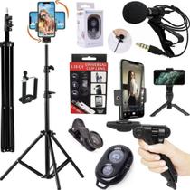 Kit Filmagem No Celular Tripé 2m Suporte 360 Acessórios Câmera Lente Youtuber Blogueira