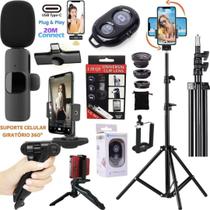 Kit Filmagem No Celular Tripé Suporte 360 Microfone Sem Fio Profissional Tipo-C - CJR