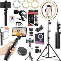 Kit Filmagem Ring Light Luz Tripé Microfone Bastão Lentes Para Celular - CJJM