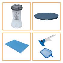 Kit Filtro 2.006 Litros/hora + Capa 366 Estrutural + Forro e Kit Limpeza Intex