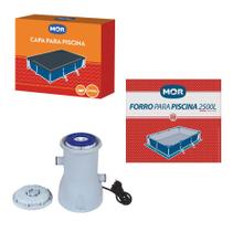 Kit Filtro 2.200 L/h + Capa + Forro Para Piscina Premium 2500 Litros - Mor