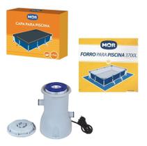 Kit Filtro 2200 L/H + Capa + Forro Para Piscina 3700L - 220V