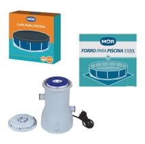 Kit Filtro 2200 L/h + Capa + Forro Para Piscina 5500 Litros - Mor Kit Filtro 2200 L/h + Capa + Forro Para Piscina 5500 Litros - Mor