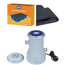 Kit Filtro 2200 L/h + Capa Para Piscina Premium 3700 Litros - Mor Kit Filtro 2200 L/h + Capa Para Piscina Premium 3700 Litros - Mor