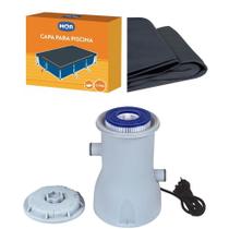 Kit Filtro 2200 L/H + Capa Para Piscina Premium 3700L - 110V