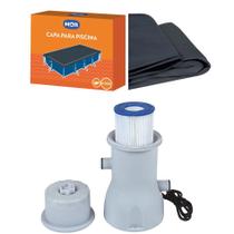 Kit Filtro Bomba 3600 L/h + Capa Para Piscina Premium 6200 Litros - Mor