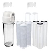 Kit Filtro Caixa Dágua + Reposição 3 Carvão 3 Plissado 3 Pp Transparente Kit Filtro Caixa Dágua + Reposição 3 Carvão 3 Plissado 3 Pp Transparente