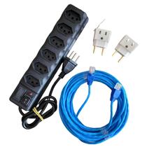 Kit filtro de linha 6 tomadas + cabo rede 10m + 2 adaptadores