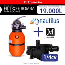 Kit Filtro F280p Nautilus e Bomba 1/4CV para piscinas