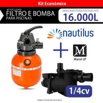 Kit Filtro F300p Nautilus E Bomba 1/4cv Para Piscinas